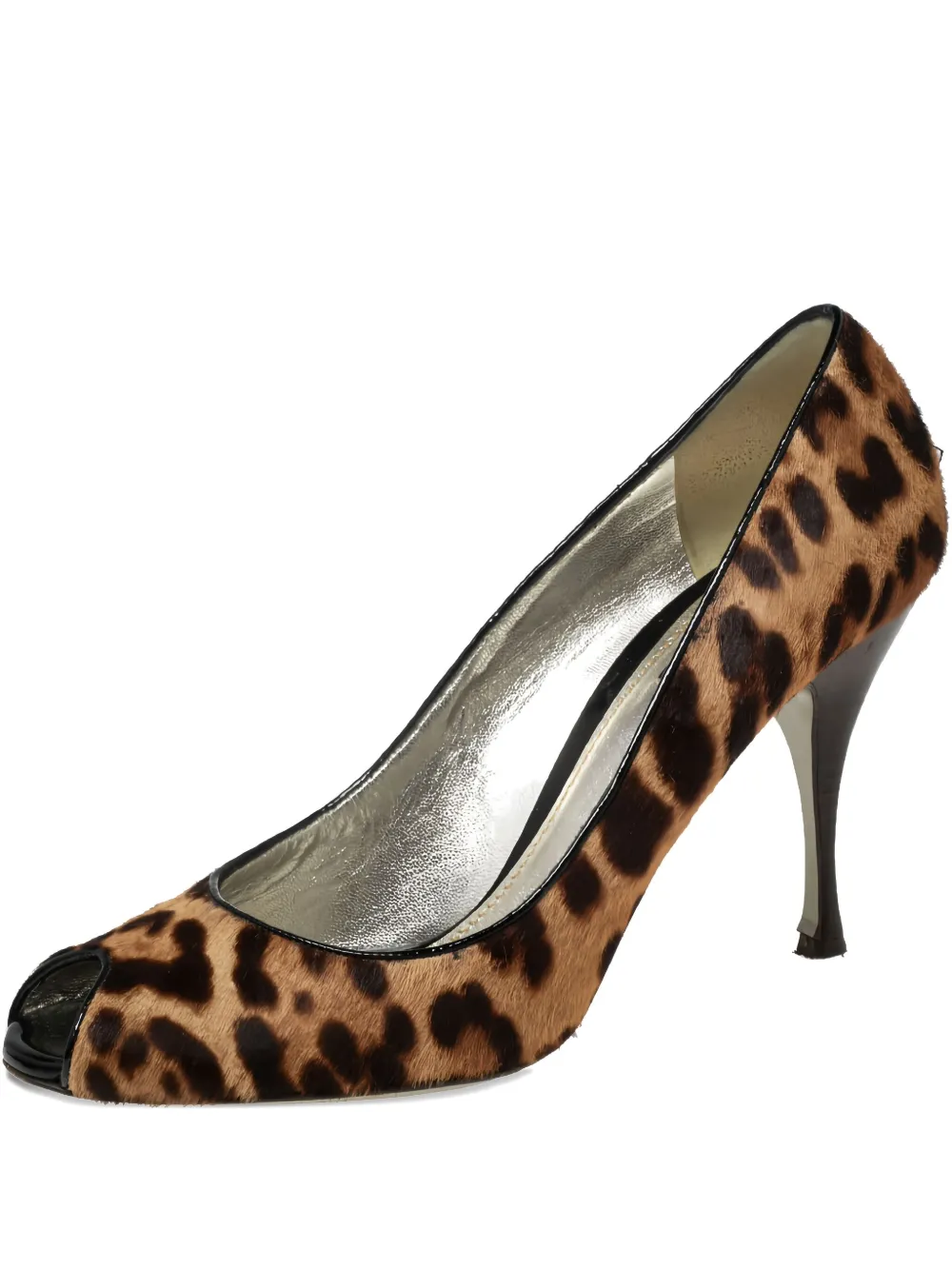 Pre-owned Dolce & Gabbana 100mm Leopard-print Peep-toe Pumps In Brown