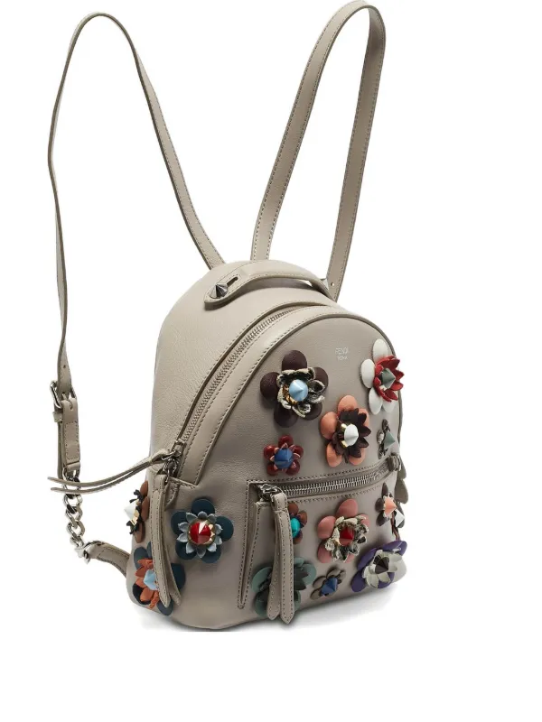 Fendi Pre-Owned Flowerland Leather Backpack Grey FARFETCH