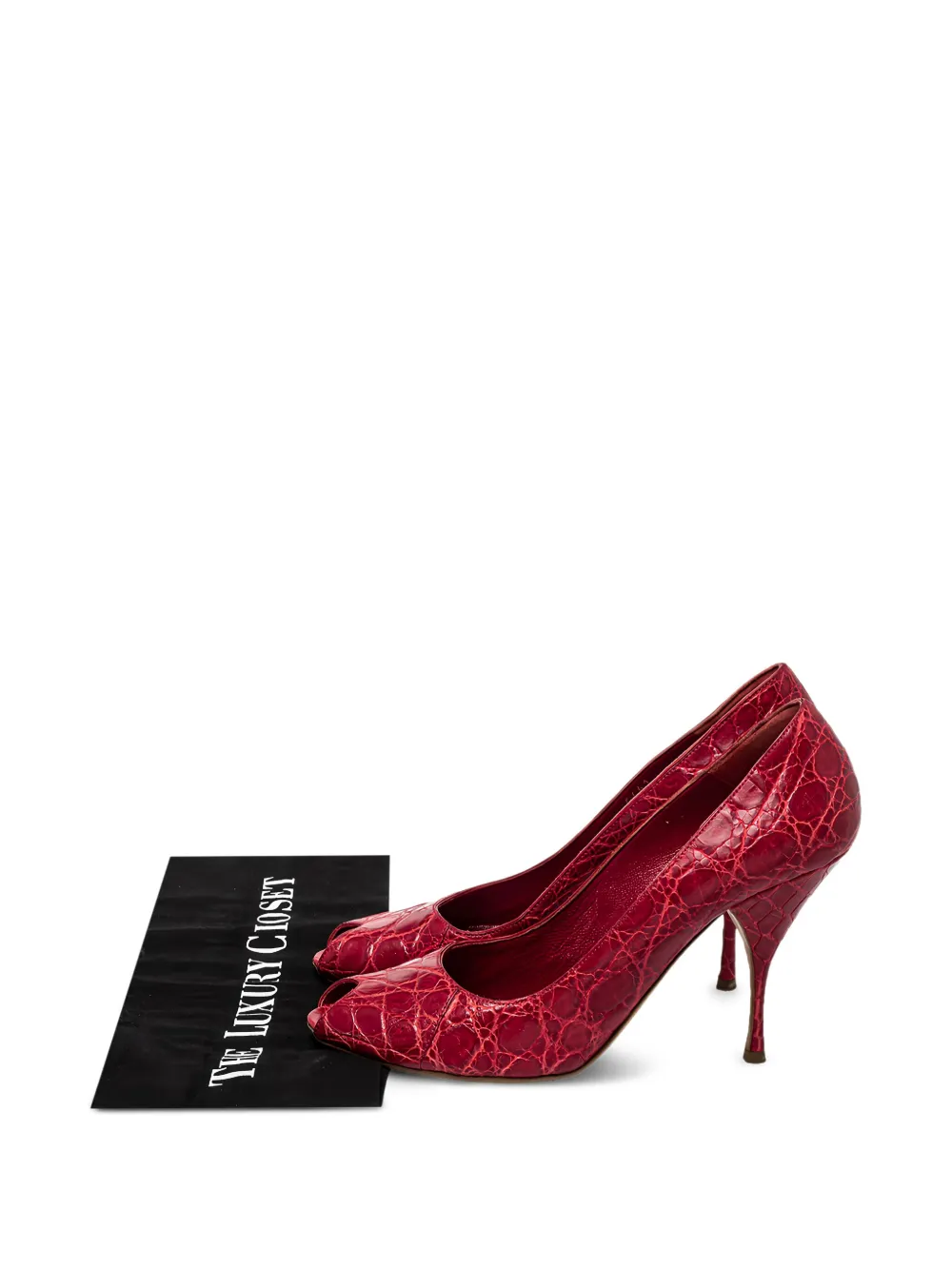 PRADA Pre-owned Embossed-croc Peep-toe Pumps In Red