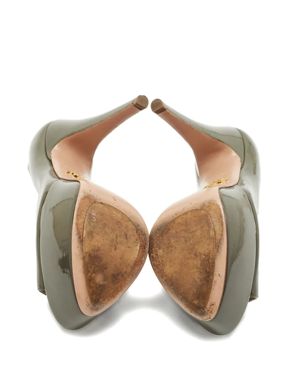 Pre-owned Prada 140mm Patent-leather Platform Pumps In Green