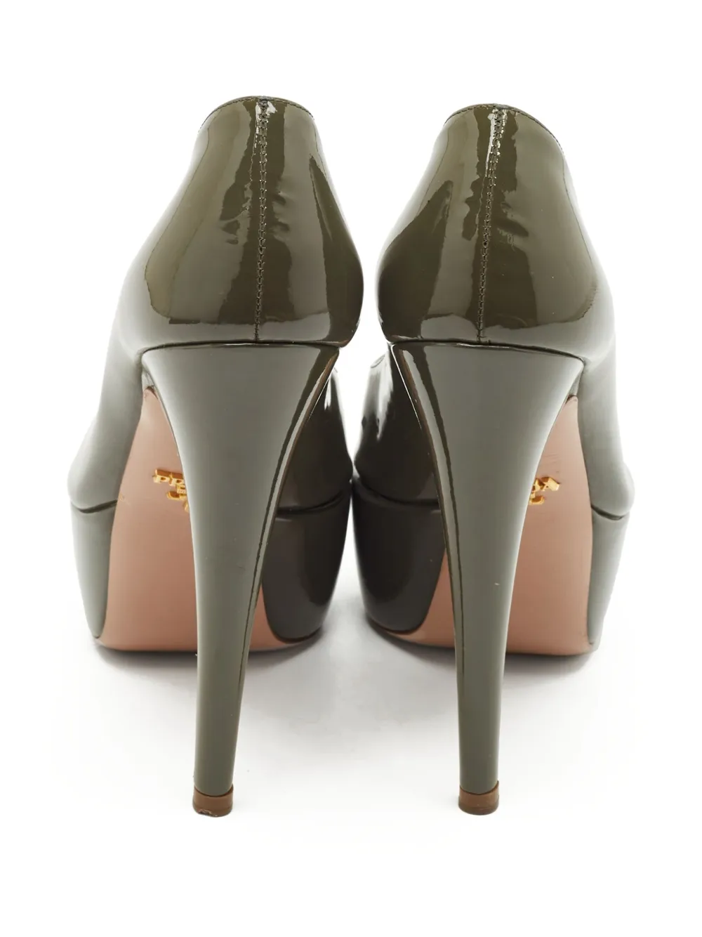 Pre-owned Prada 140mm Patent-leather Platform Pumps In Green
