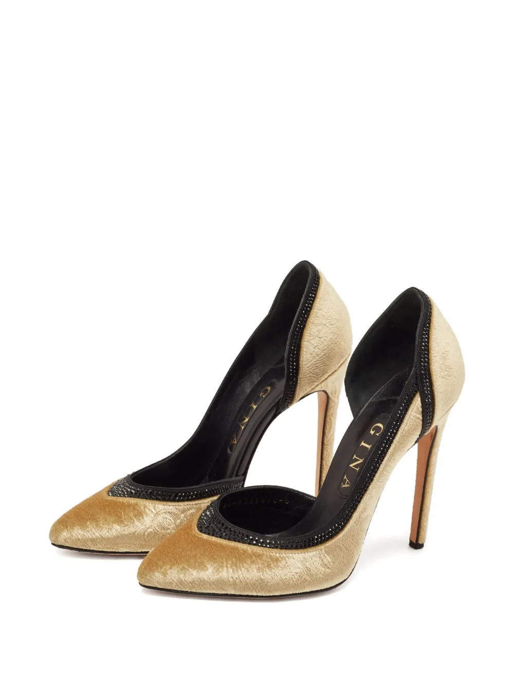Gina 120 mm fluwelen pumps met kristallen - Beige
