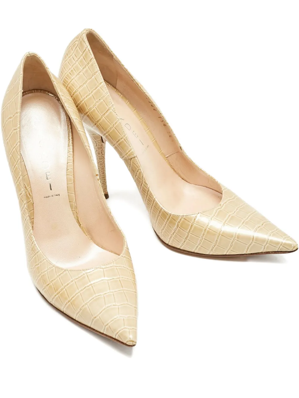 Casadei Vintage Pumps aus Lackleder mit Kroko-Optik 120mm - Nude