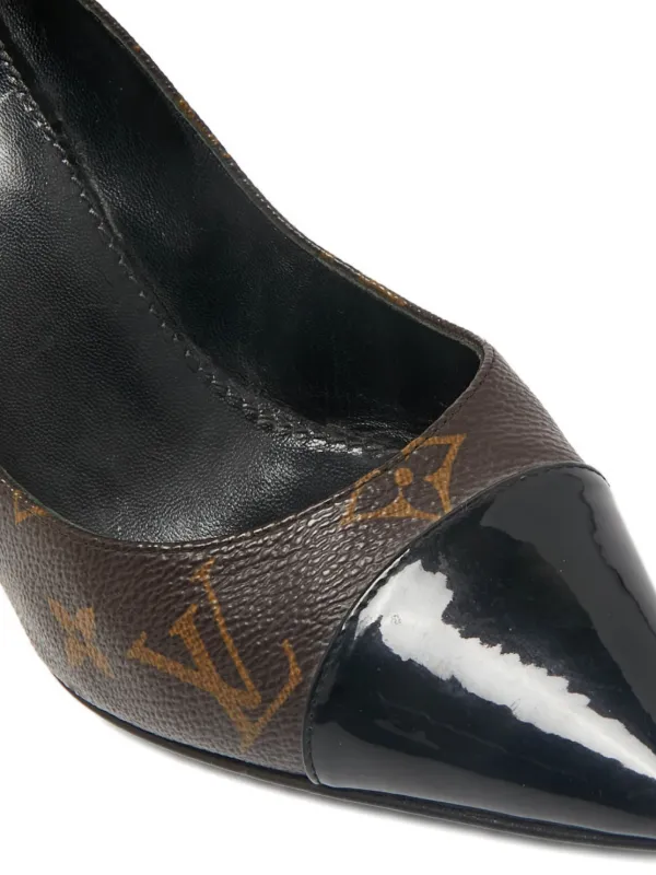 LOUIS VUITTON モノグラム キャンバス オープントゥ パンプス 35 Louis Vuitton Pre-Owned モノグラムキャンバス パンプス 100mm