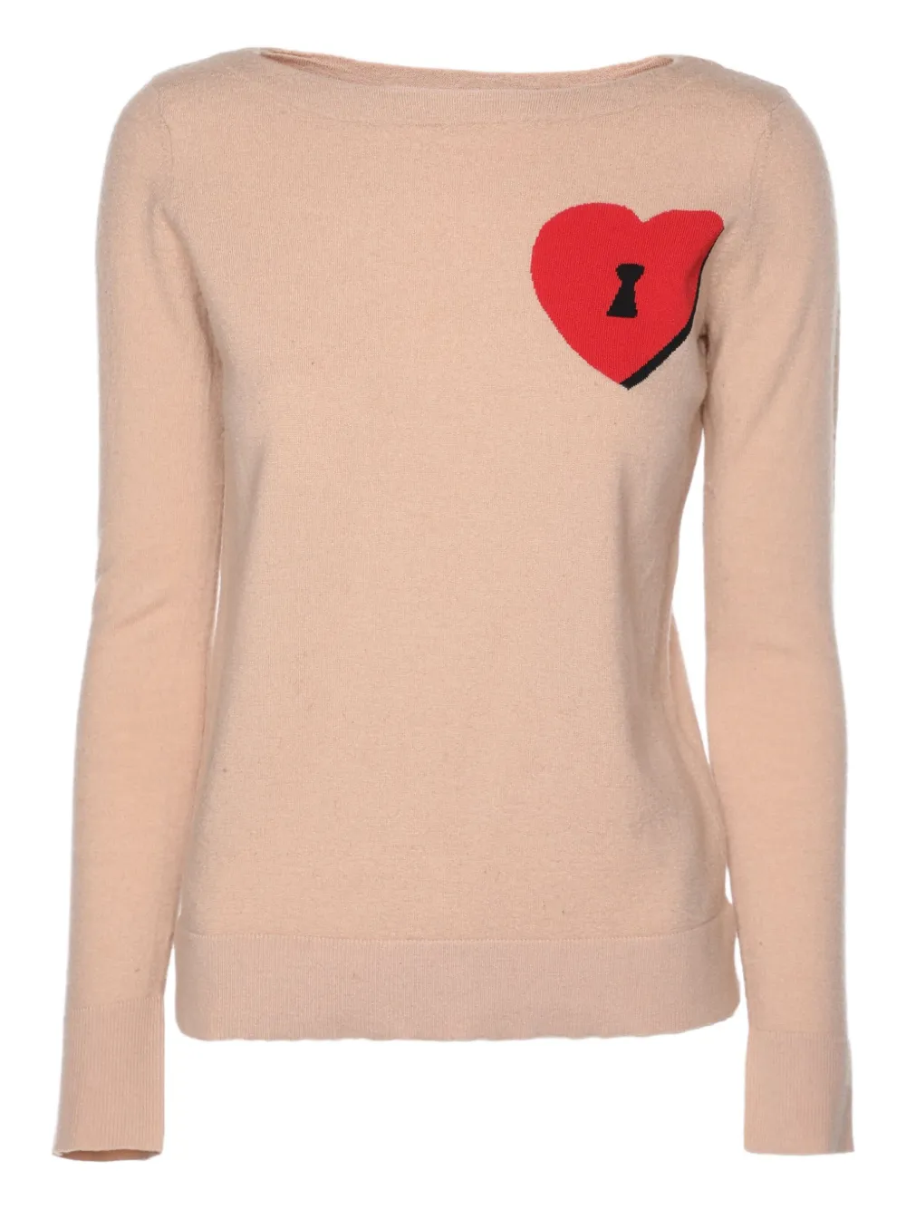 Pre-owned Diane Von Furstenberg Vintage Heart-lock Long-sleeve Sweater In Neutral