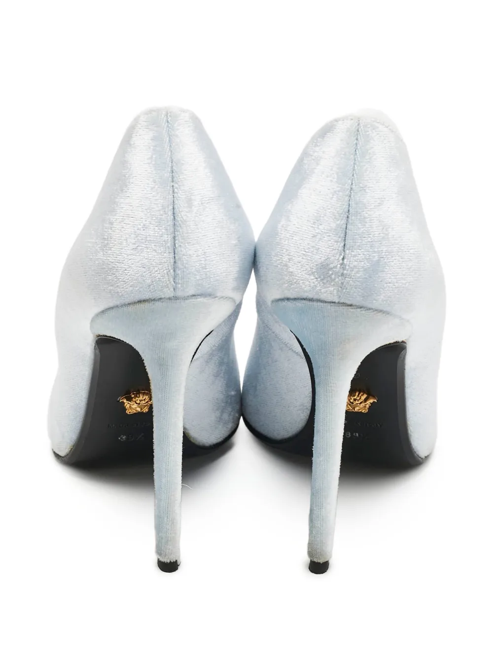 Pre-owned Versace 110mm Velvet Pumps In Blue