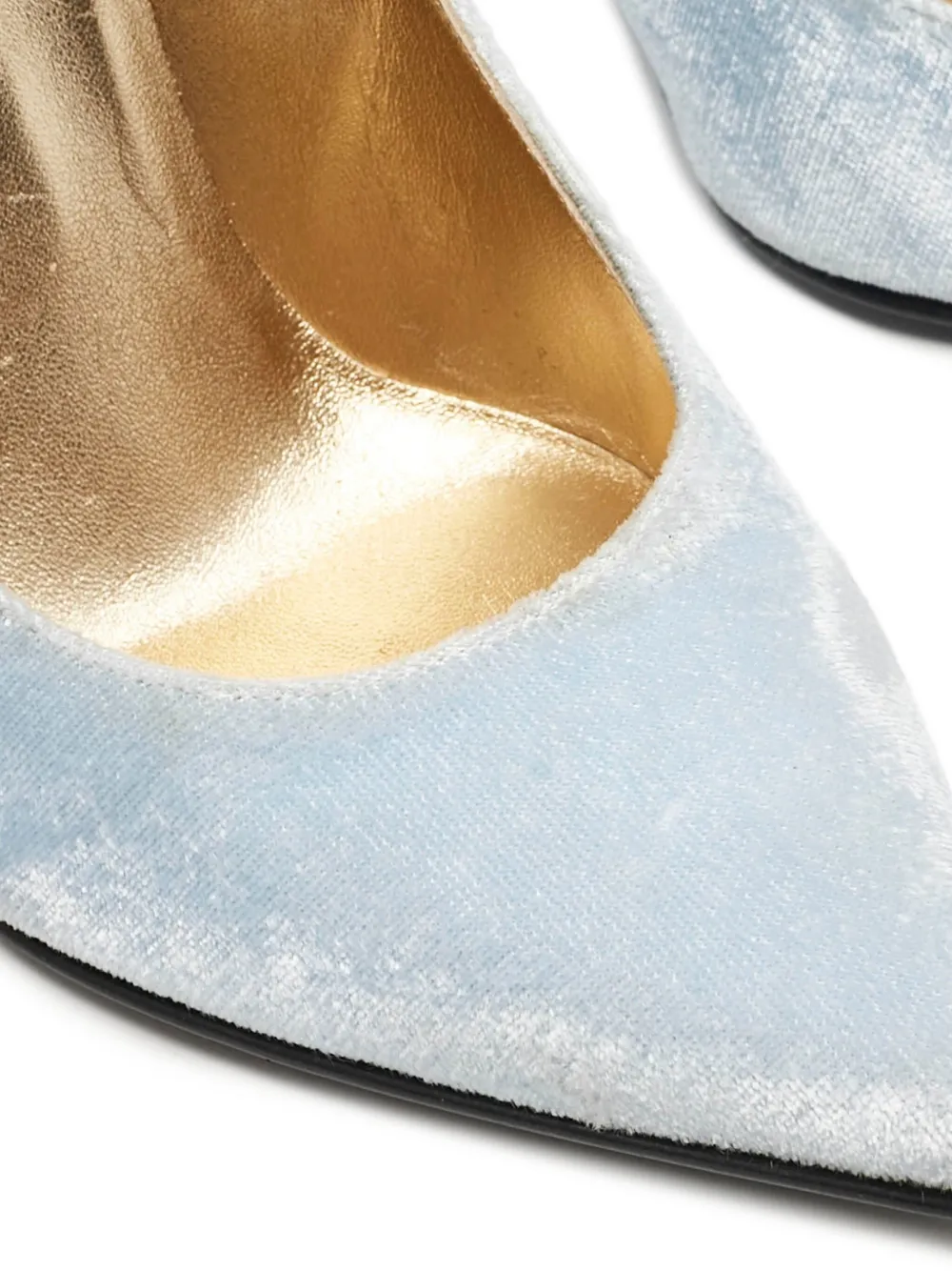 Pre-owned Versace 110mm Velvet Pumps In Blue