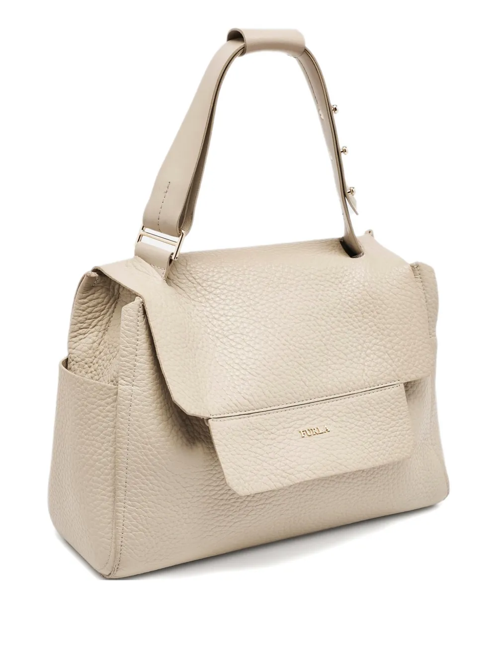 Pre-owned Furla Leather Flap Tote Bag In Neutral