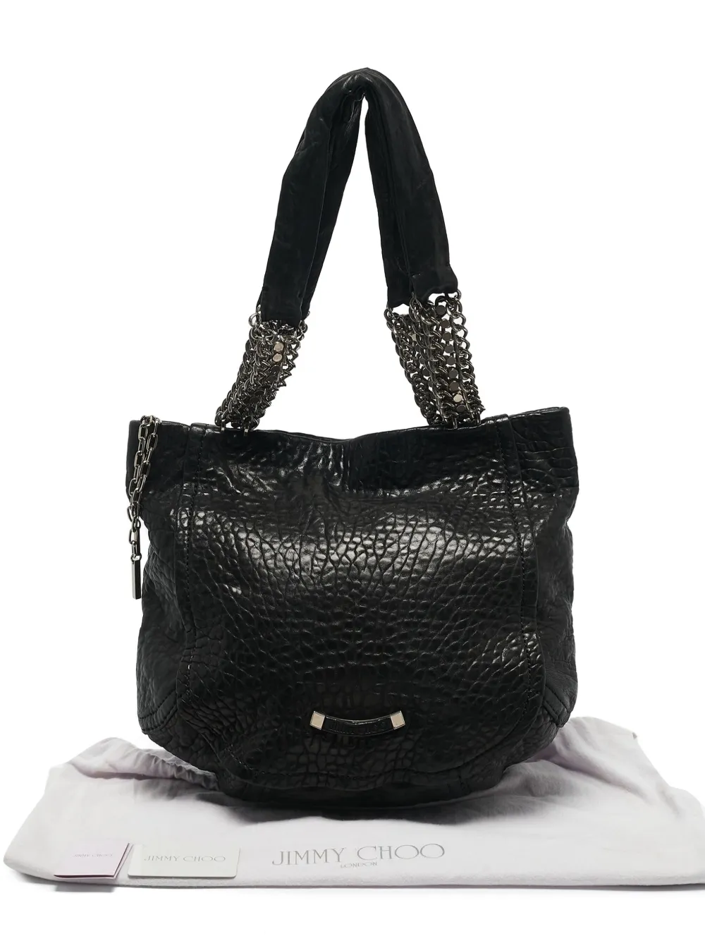 Pre-owned Jimmy Choo Nica Leather Chain Tote Bag In Black