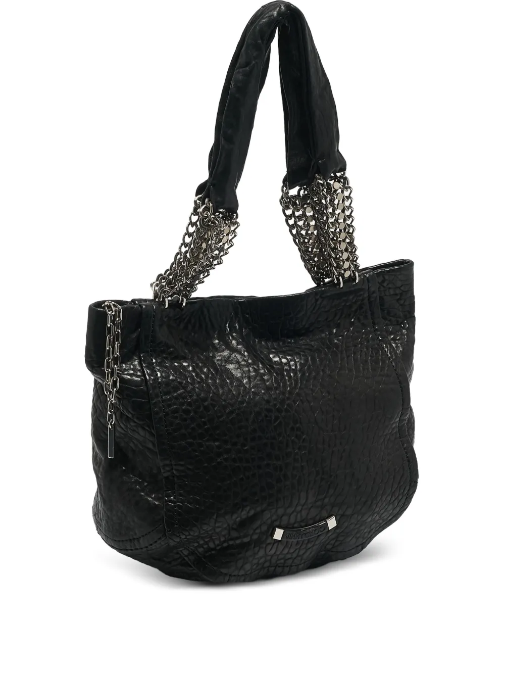 Pre-owned Jimmy Choo Nica Leather Chain Tote Bag In Black