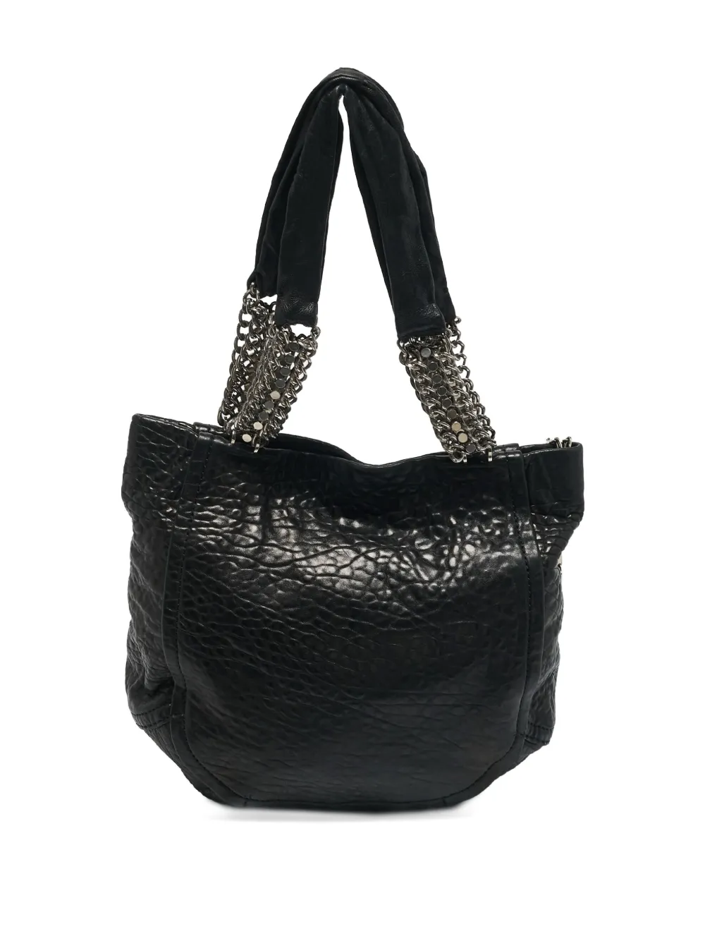 Pre-owned Jimmy Choo Nica Leather Chain Tote Bag In Black