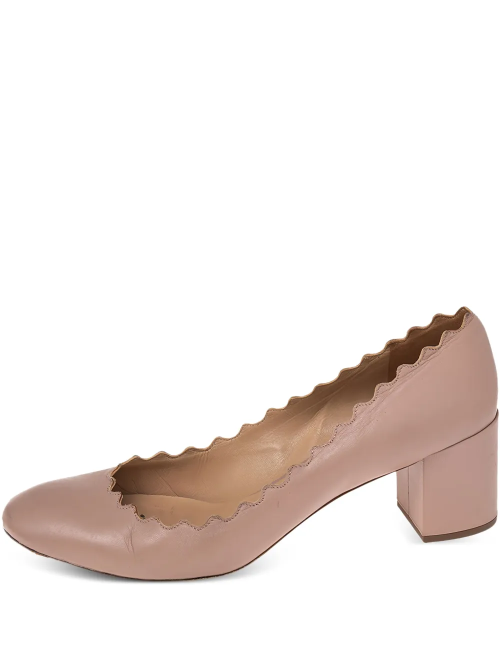 Pre-owned Chloé 65mm Scallop-trim Leather Pumps In Neutral