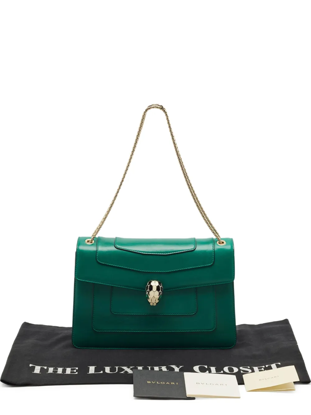 Pre-owned Bvlgari Serpent-fastening Leather Shoulder Bag In Green