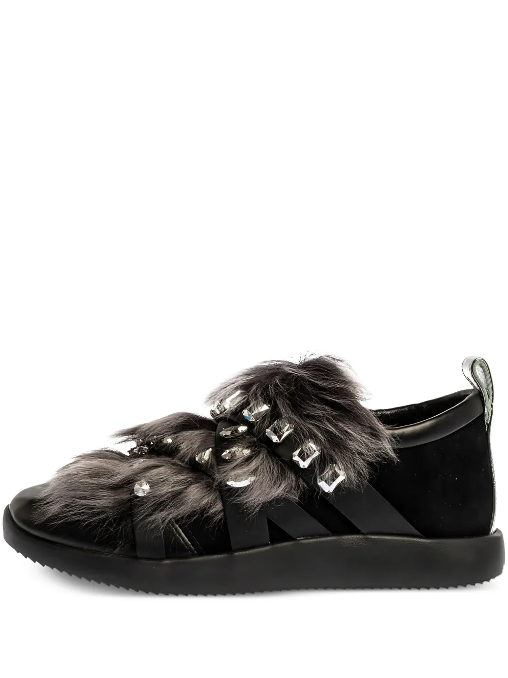 Pre-owned Giuseppe Zanotti Vintage Fur Crystal Sneakers In Black