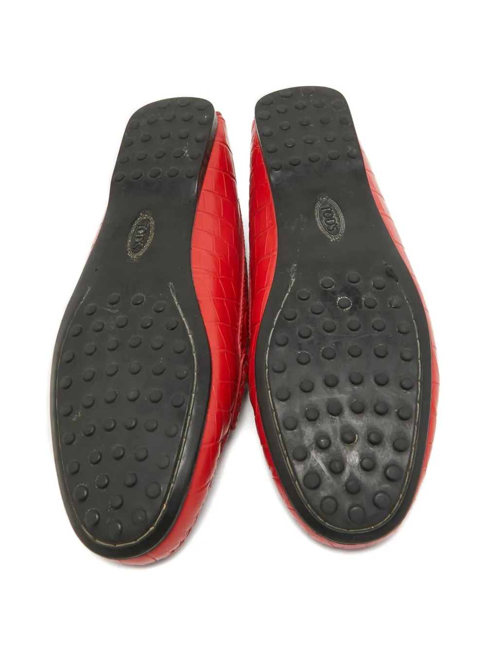 Tod's Vintage Leren loafers met krokodillen-reliëf - Rood