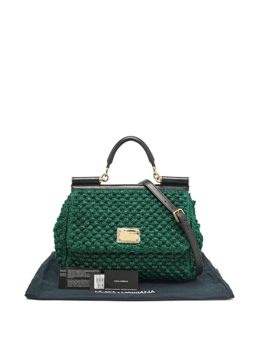 Pre-owned Dolce & Gabbana Miss Sicily Lurex Crochet Bag In Green