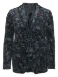 Ferragamo Pre-Owned feather-print velvet blazer - Black