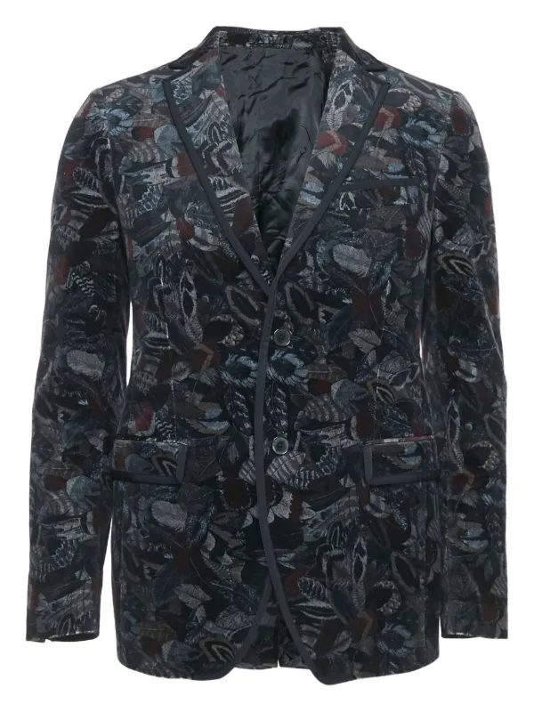 Ferragamo Pre-Owned feather-print Velvet Blazer Black FARFETCH ID