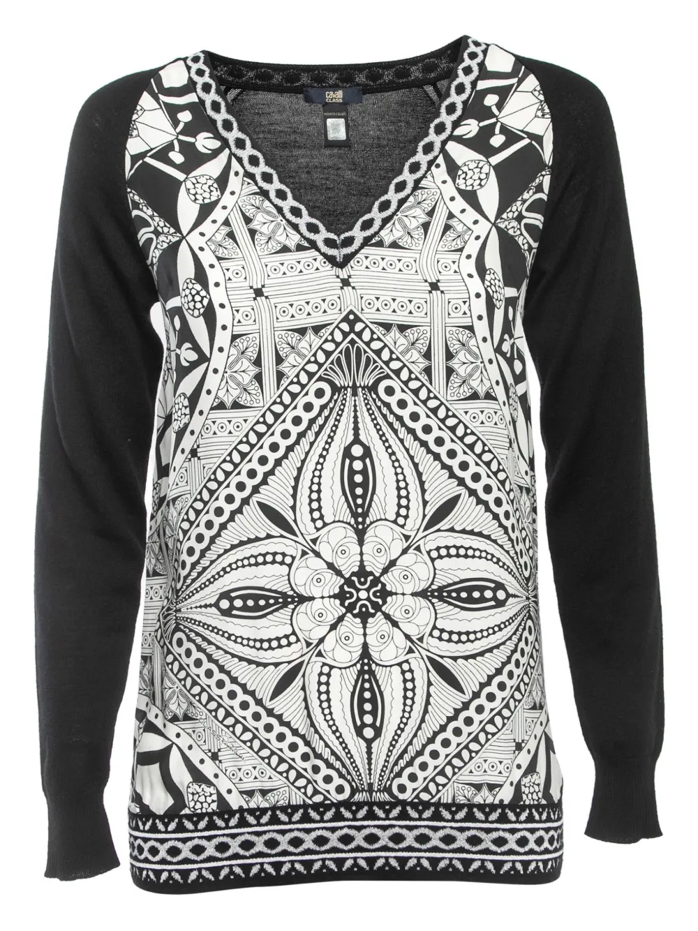 Roberto Cavalli Vintage geometric-pattern V-neck T-shirt | Black | Image 1
