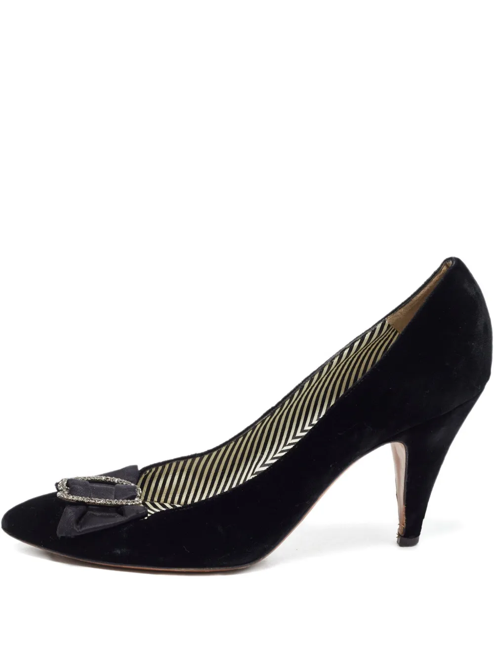 Pre-owned Moschino 95mm Velvet Bow-detail Pumps In Black
