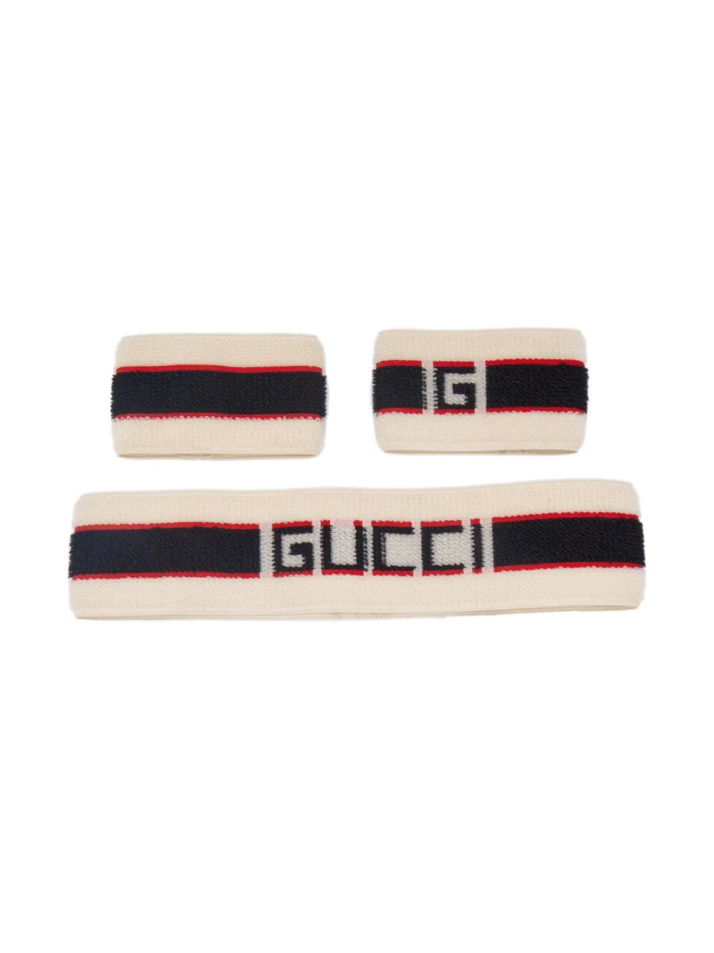 Pre-owned Gucci Logo Stripe Headband Set In Neutral