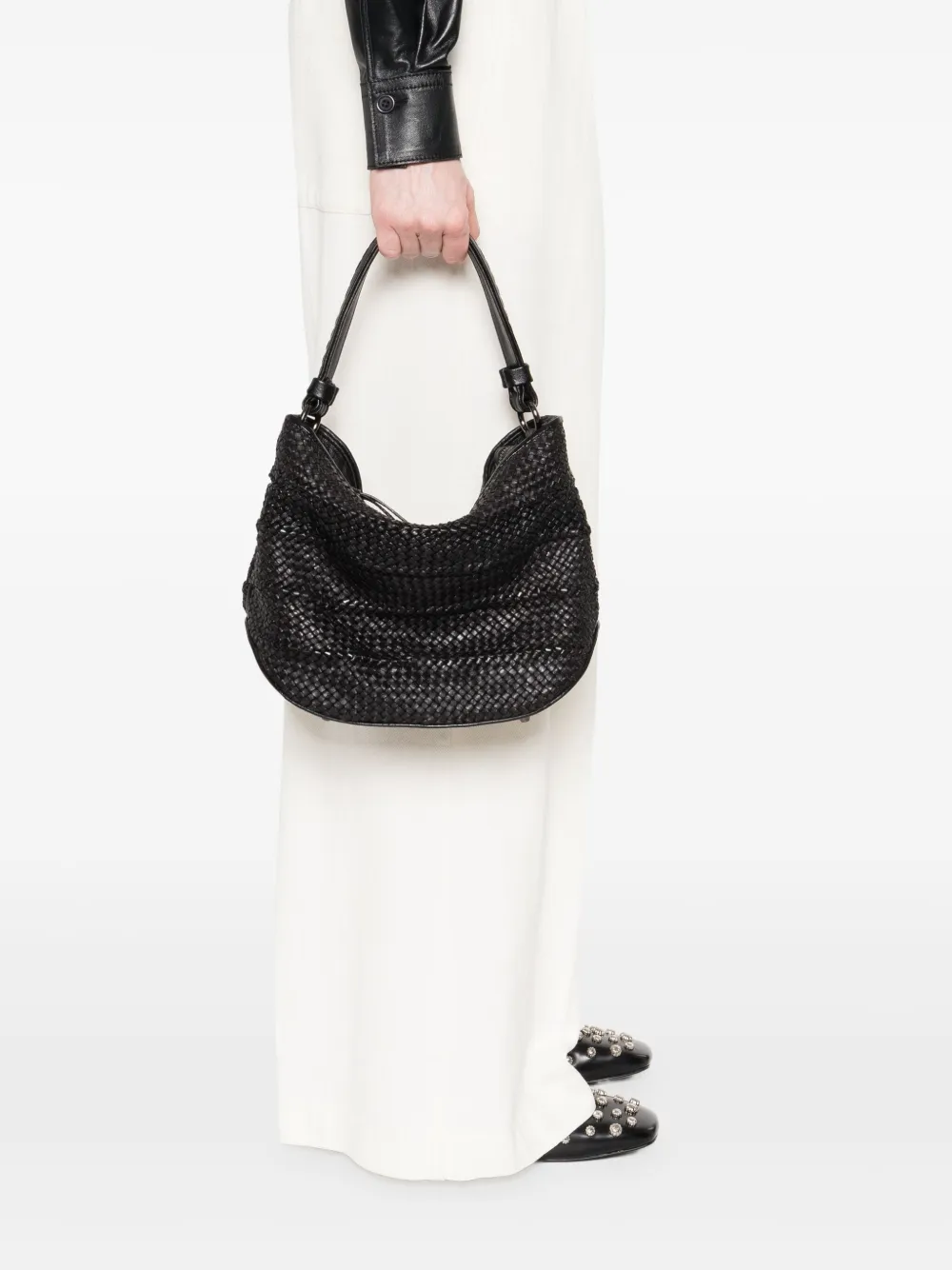 Reptile's House woven leather tote bag - Zwart