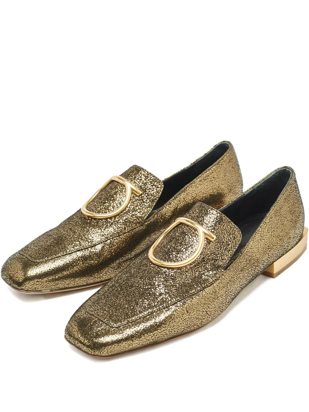 Click to view more detailed imagery on our partner's website Pre-owned Ferragamo Glitter-embellishment Loafers In Gold