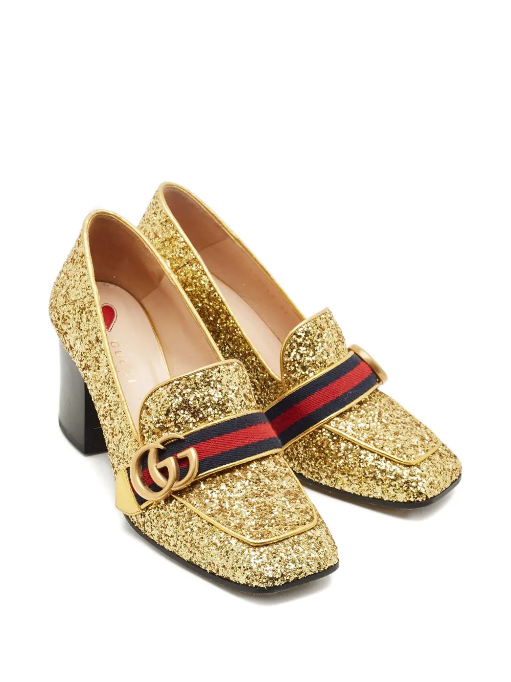 GUCCI Pre-owned 75mm Glitter-finish Stripe Pumps In Gold