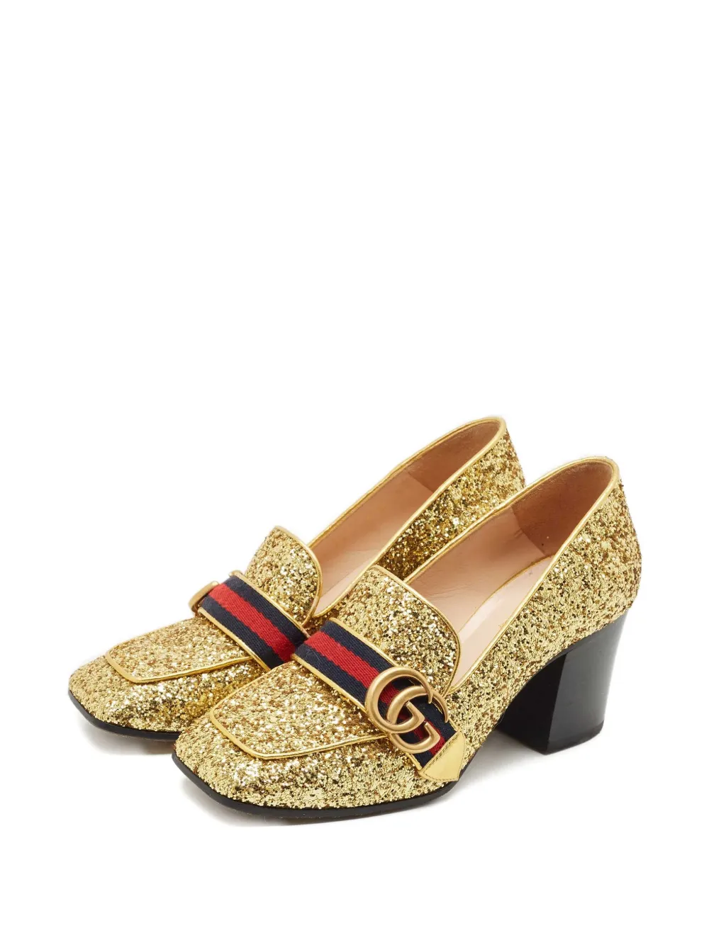 Gucci Pre-Owned 75 mm pumps met glitters en streep - Goud