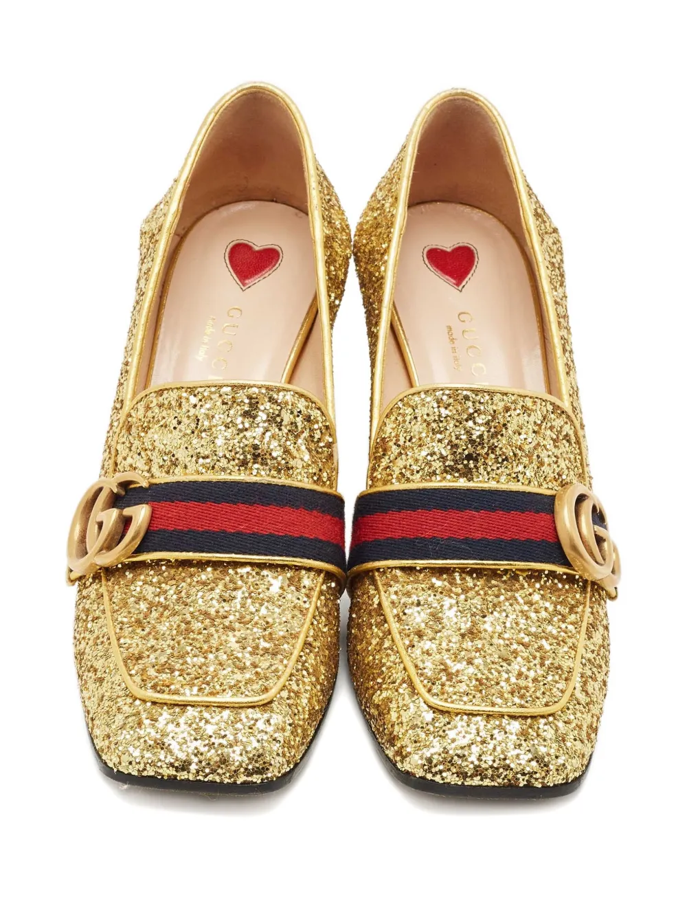 GUCCI Pre-owned 75mm Glitter-finish Stripe Pumps In Gold