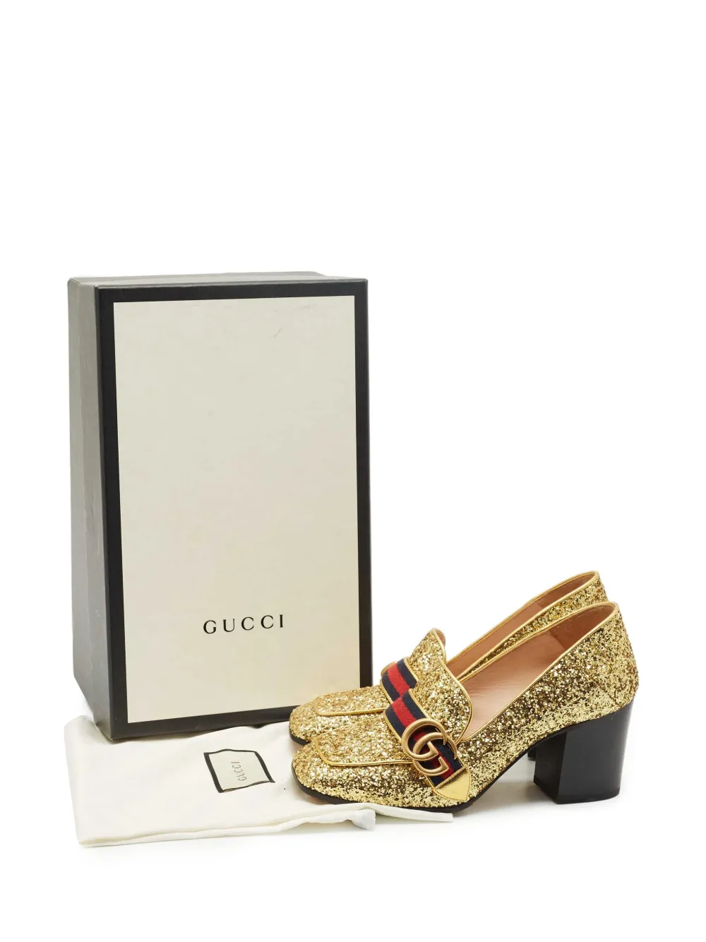 GUCCI Pre-owned 75mm Glitter-finish Stripe Pumps In Gold
