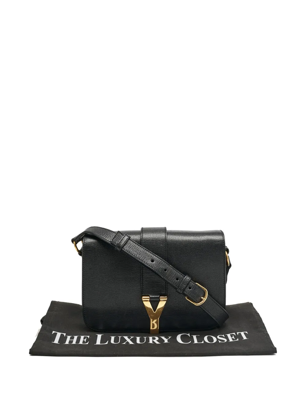 Pre-owned Saint Laurent Chyc Y-motif Flap Bag In Black