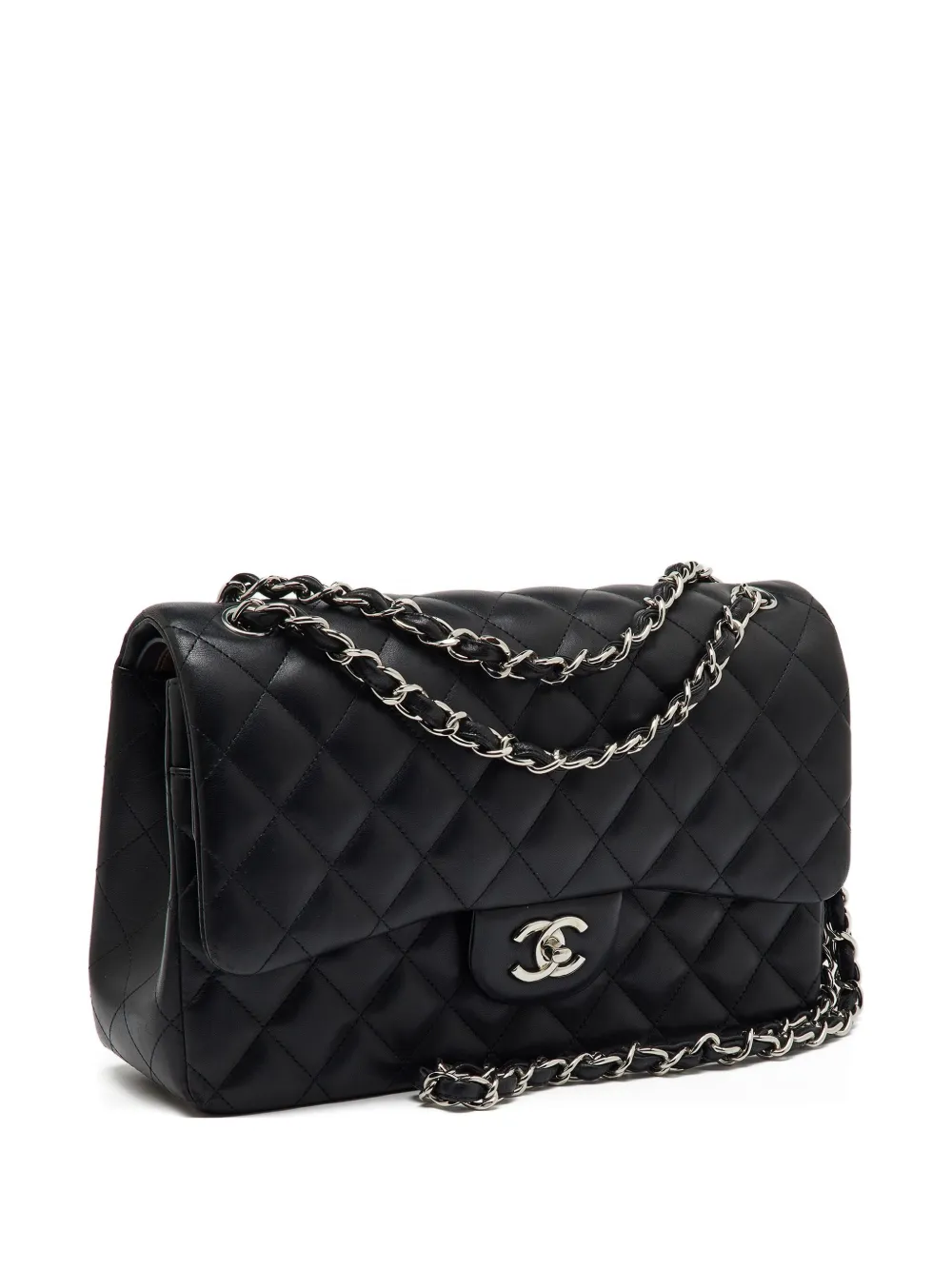 Pre-owned Chanel Classic Double Flap Leather Bag In Black