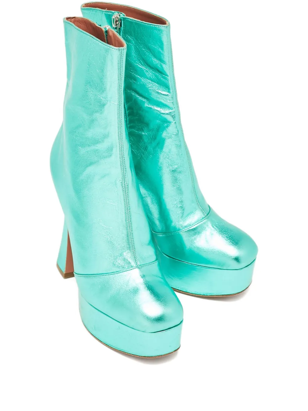 Pre-owned Amina Muaddi 140mm Platform Ankle Boots In Green