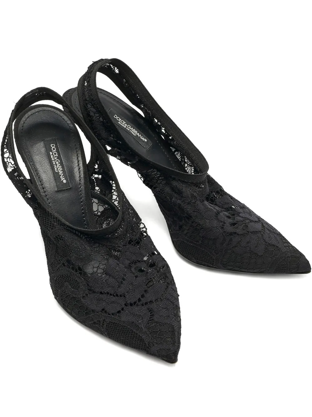 Pre-owned Dolce & Gabbana 100mm Lace Slingback Heeled Pumps In Black