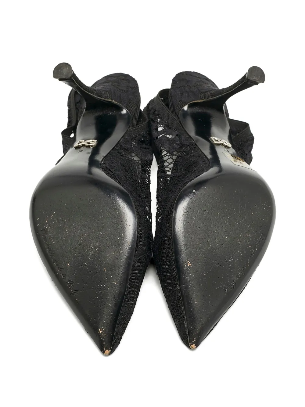 DOLCE & GABBANA Pre-owned 100mm Lace Slingback Heeled Pumps In Black