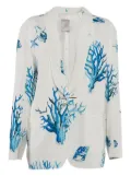 Ingie Paris coral-print pearl buttoned blazer - White