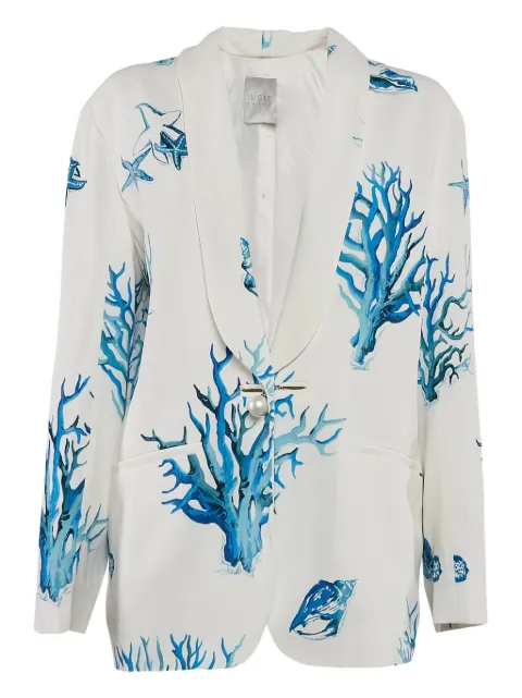 Ingie Paris coral-print pearl buttoned blazer