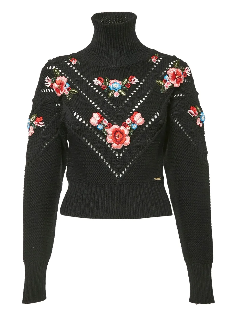Pre-owned Dsquared2 Floral-appliqué Wool Sweater In Black
