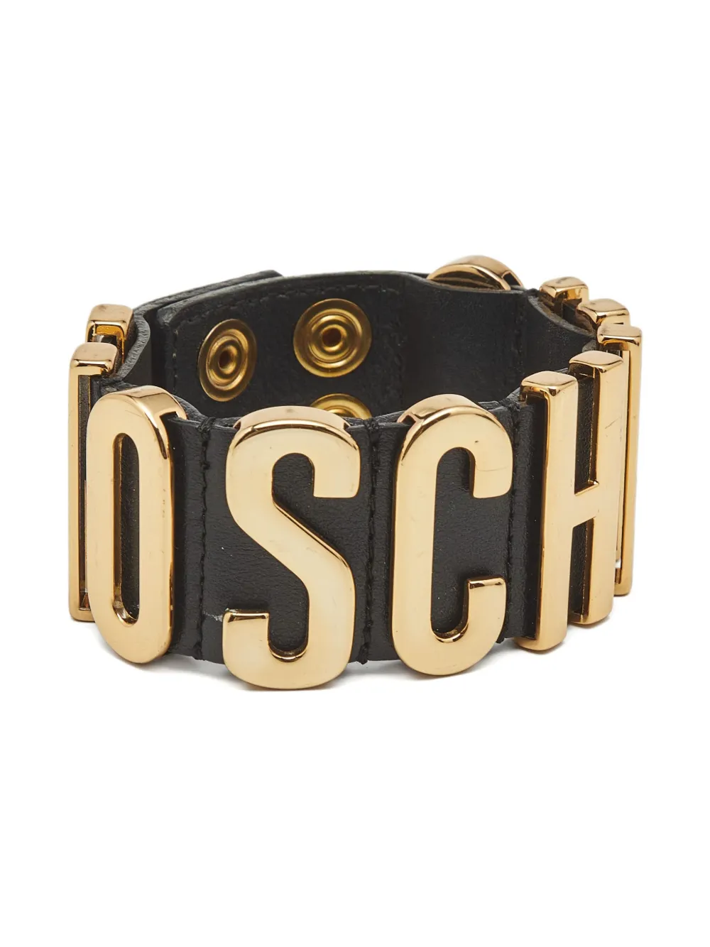Pre-owned Moschino Leather Logo Bracelet In Black