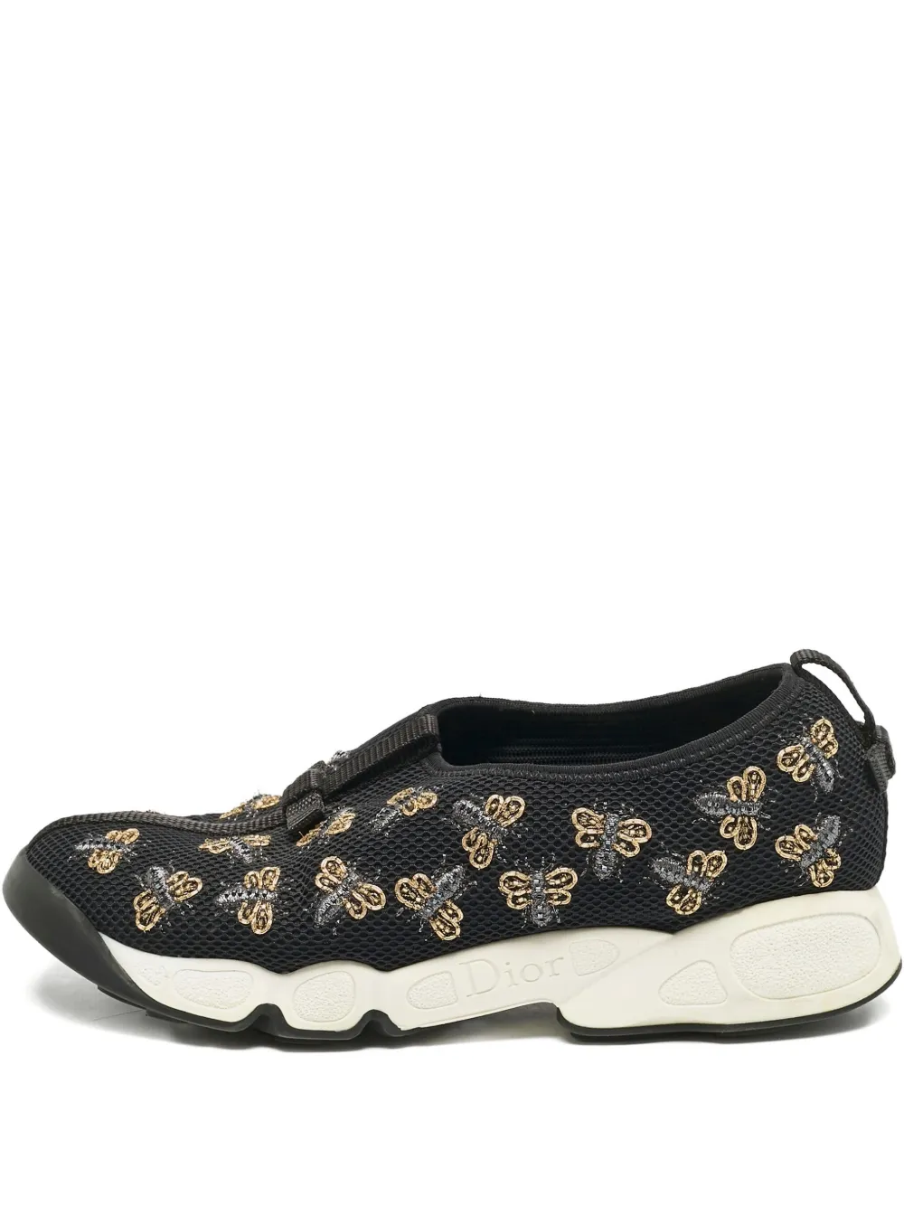 Pre-owned Dior Bee-print Mesh Sneakers In Black