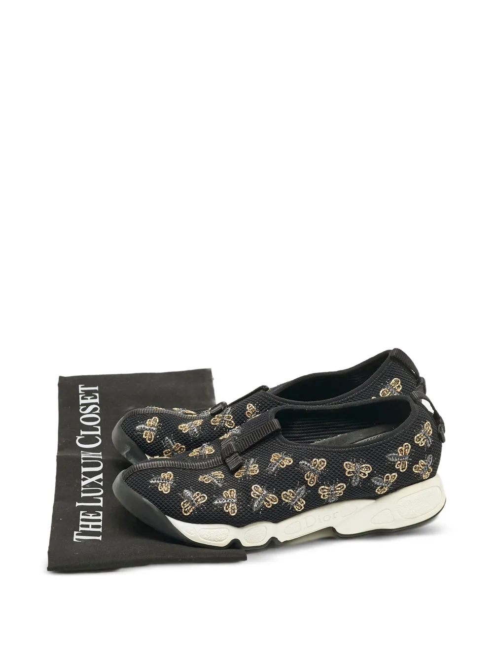 Pre-owned Dior Bee-print Mesh Sneakers In Black
