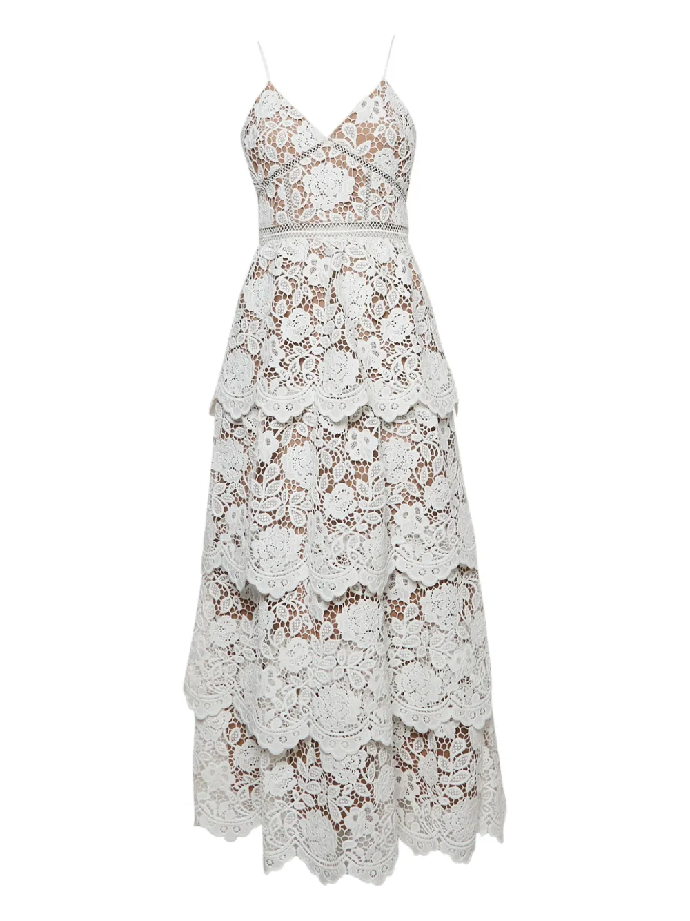 Pre-owned Self-portrait Floral Lace Tiered Dress In White