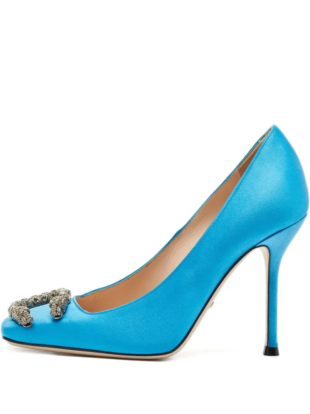 Pre-owned Gucci 105mm Dionysus Satin Square-toe Pumps In Blue