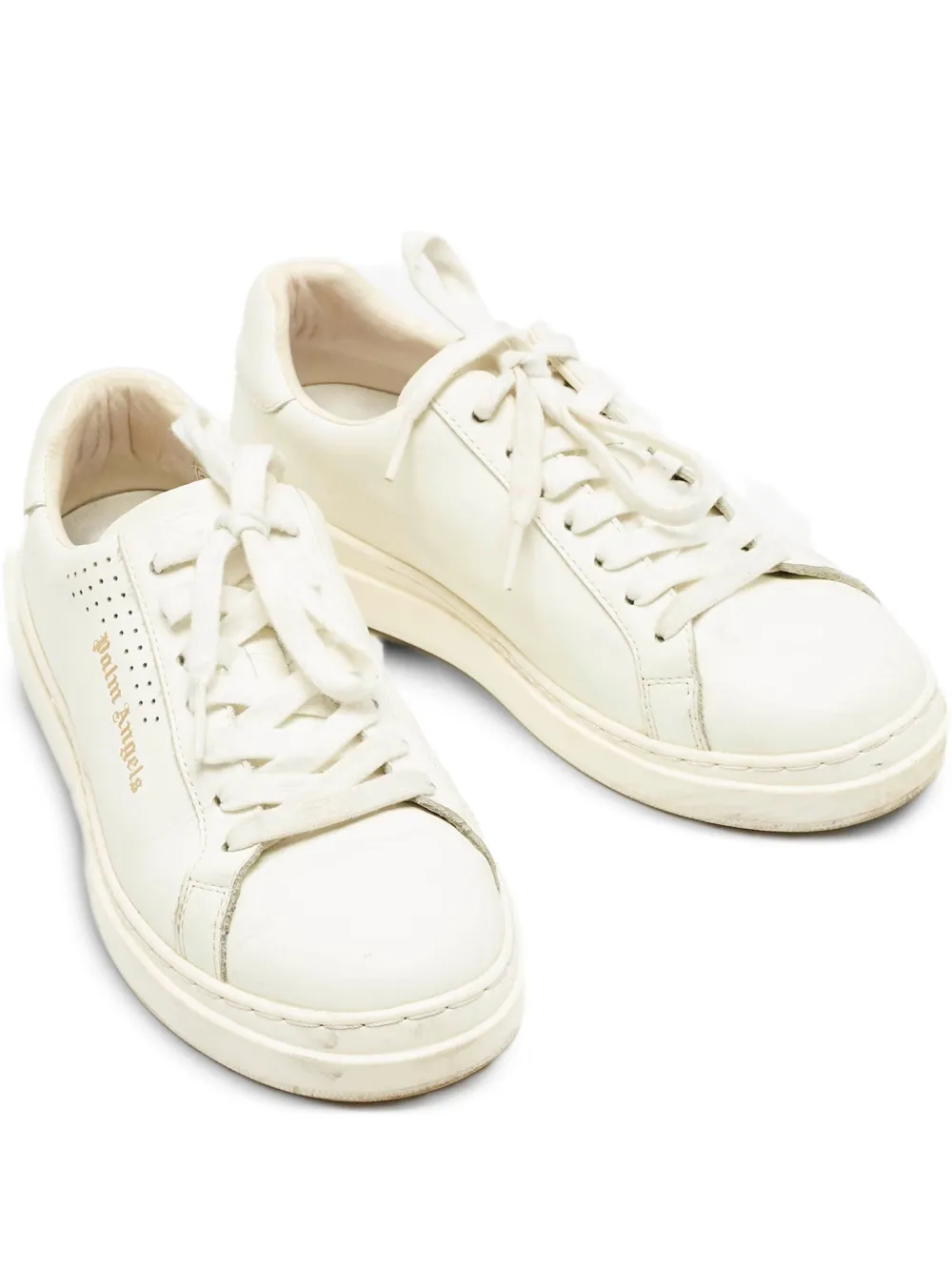 Pre-owned Palm Angels 2024 Leather Perforated Sneakers In White