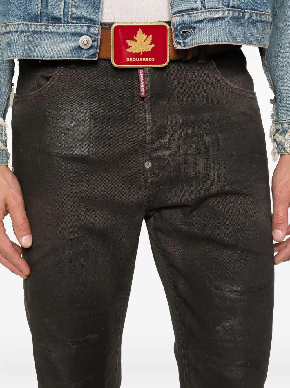 DSQUARED2 Bull Leatherette faded-patchwork jeans Bruin