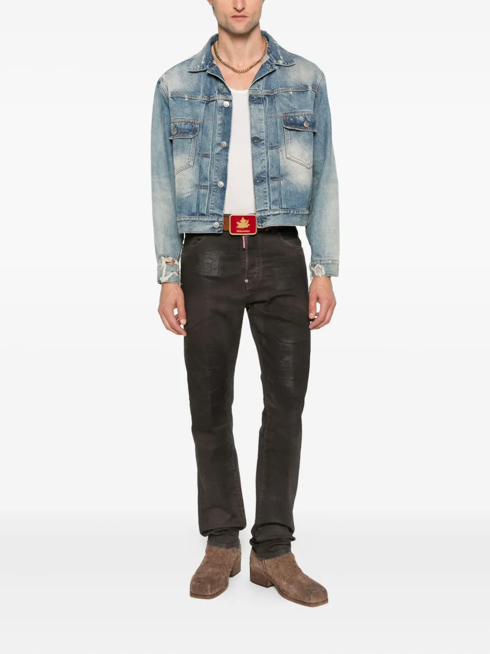 DSQUARED2 Bull Leatherette faded-patchwork jeans | Regular-Fit & Straight Leg Pants | Image 2