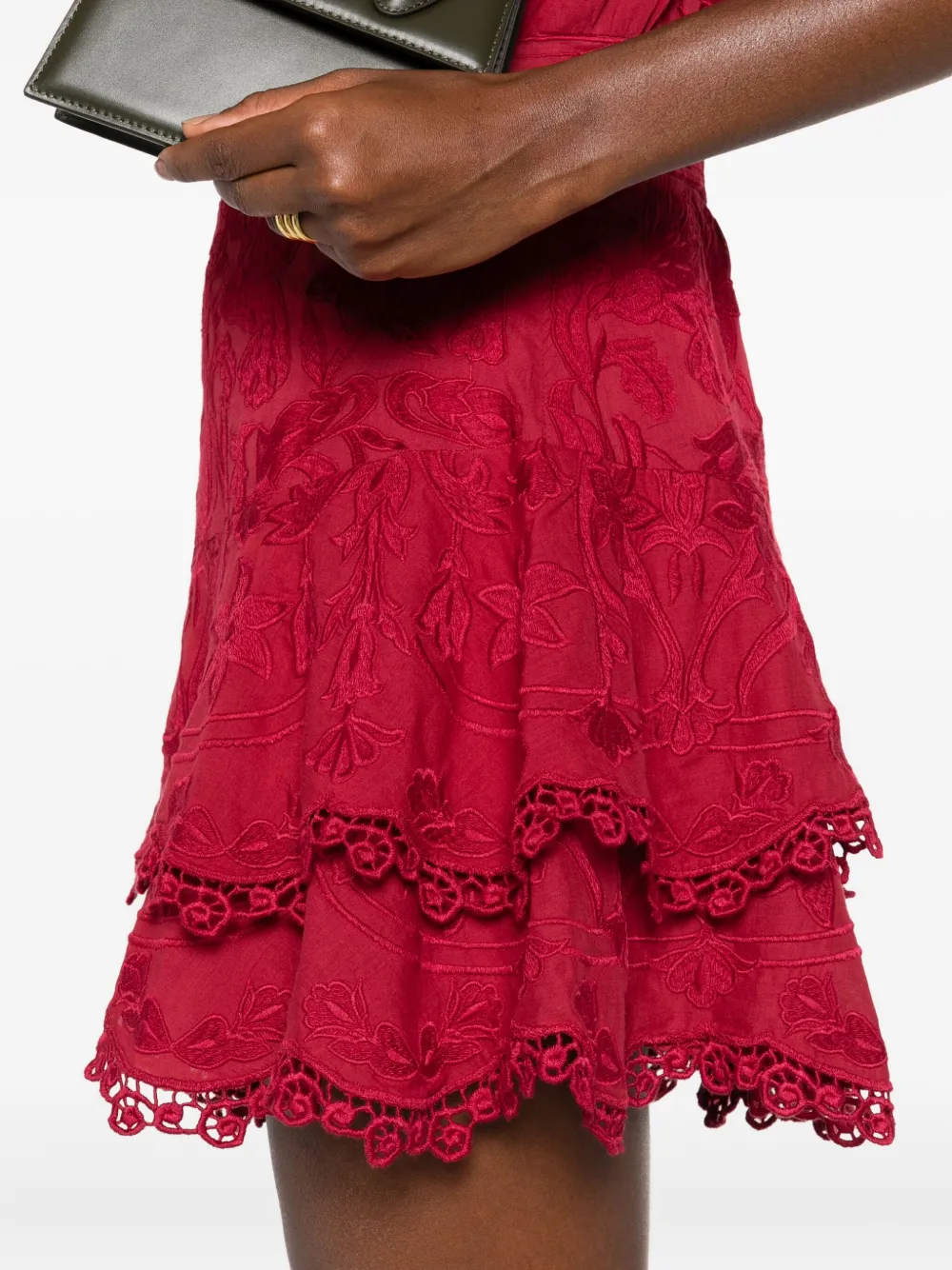 alice + olivia Loryn embroidered mini shirt dress Rood