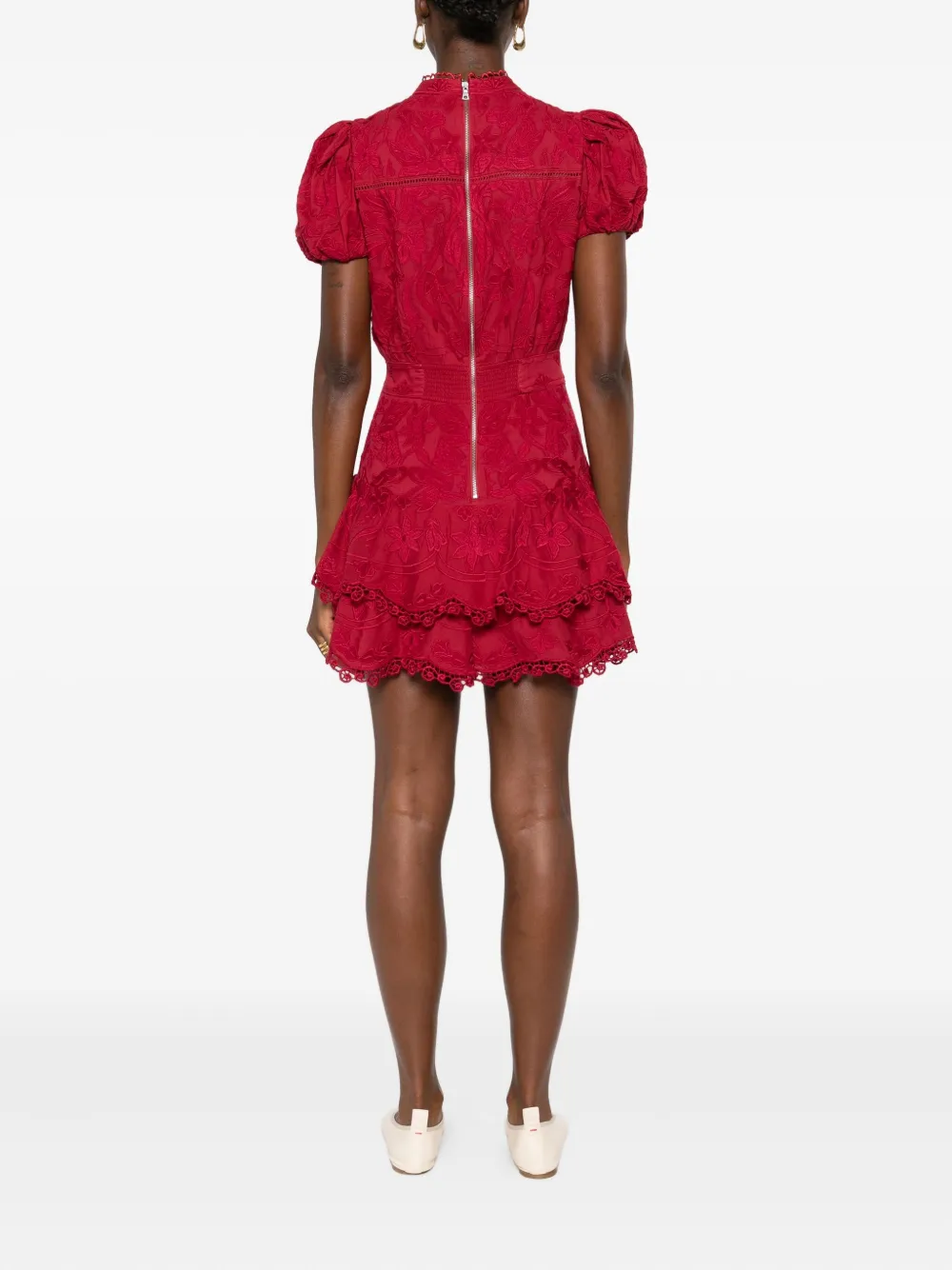 alice + olivia Loryn embroidered mini shirt dress Rood