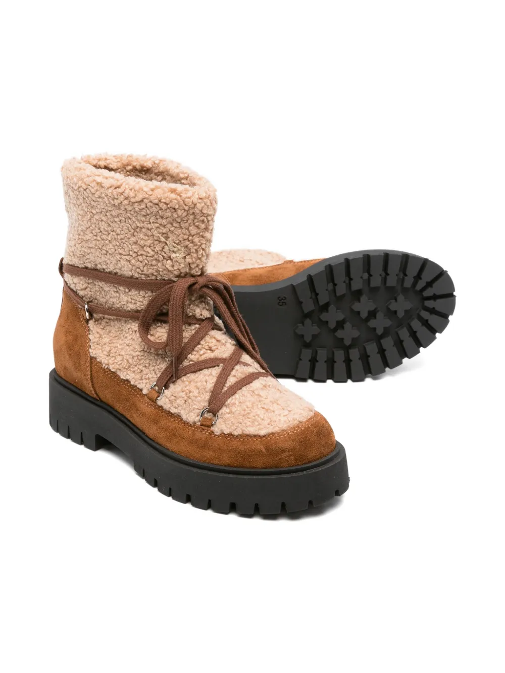 Il Gufo lace-up teddy boots Neutrals